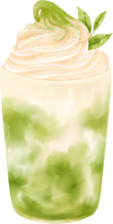 matcha latte milk tea drink watercolor